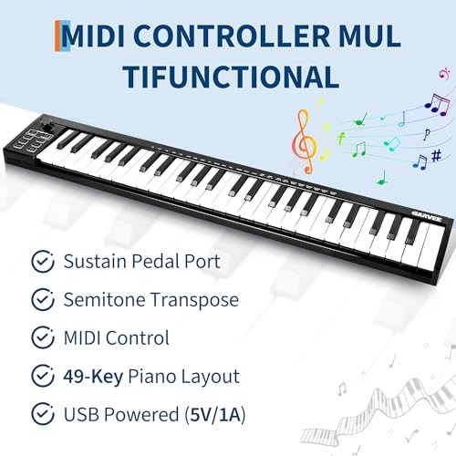 49-Key USB Keyboard Controller Portable, Arranger Keyboard for MIDI 49 key