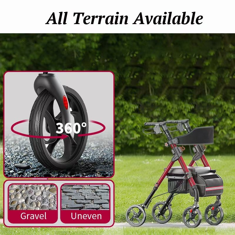 Foldable Rollator Walker 350 lb Capacity w/ 18" Seat & 8" Wheel Rolling Walker