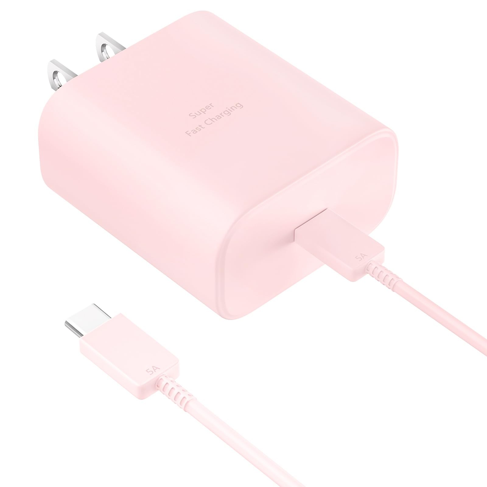45W Super Fast Charger USB Type C Cord 6.6FT with Android 6.6FT, pink