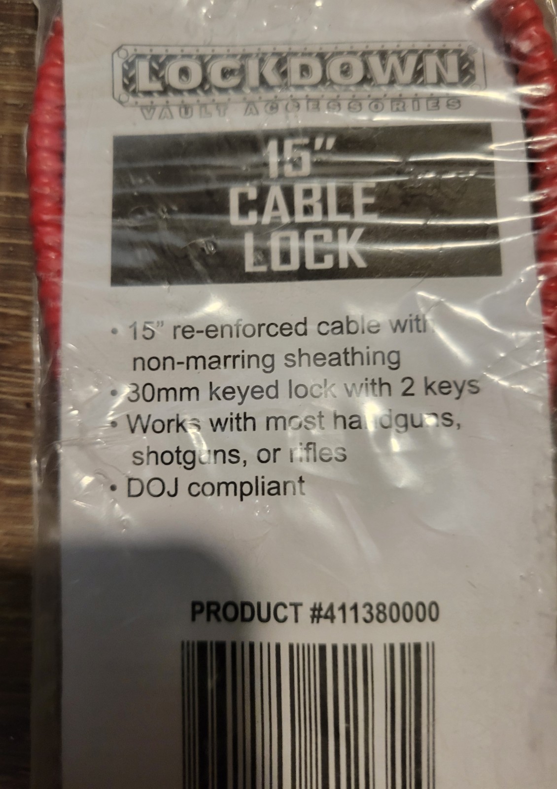 Lockdown 15 Inch Cable Lock Gun Keys Included RED
