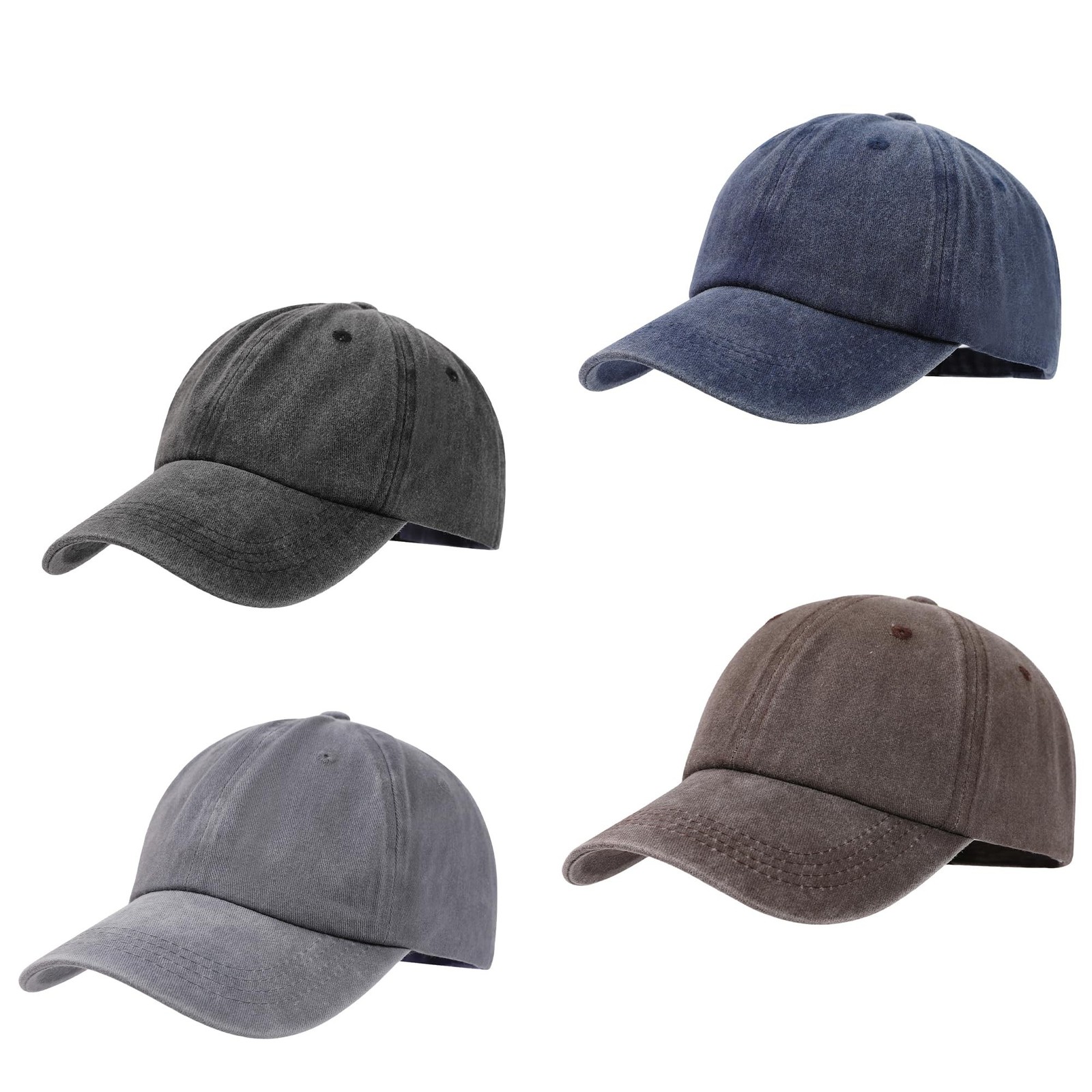 4 Pcs Washed Plain Baseball Cap, Twill Adjustable Unisex Cotton Baseball Cap ...