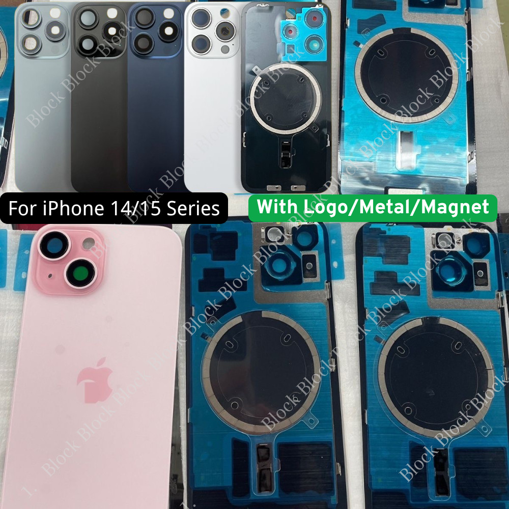 For iPhone 15/15PRO Back Glass Replacement Big Hole Rear Cover Metal Magnet Lot