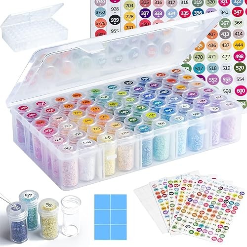 Diamond Painting Storage Containers, 60 Grid Bead Organizer & Labels for