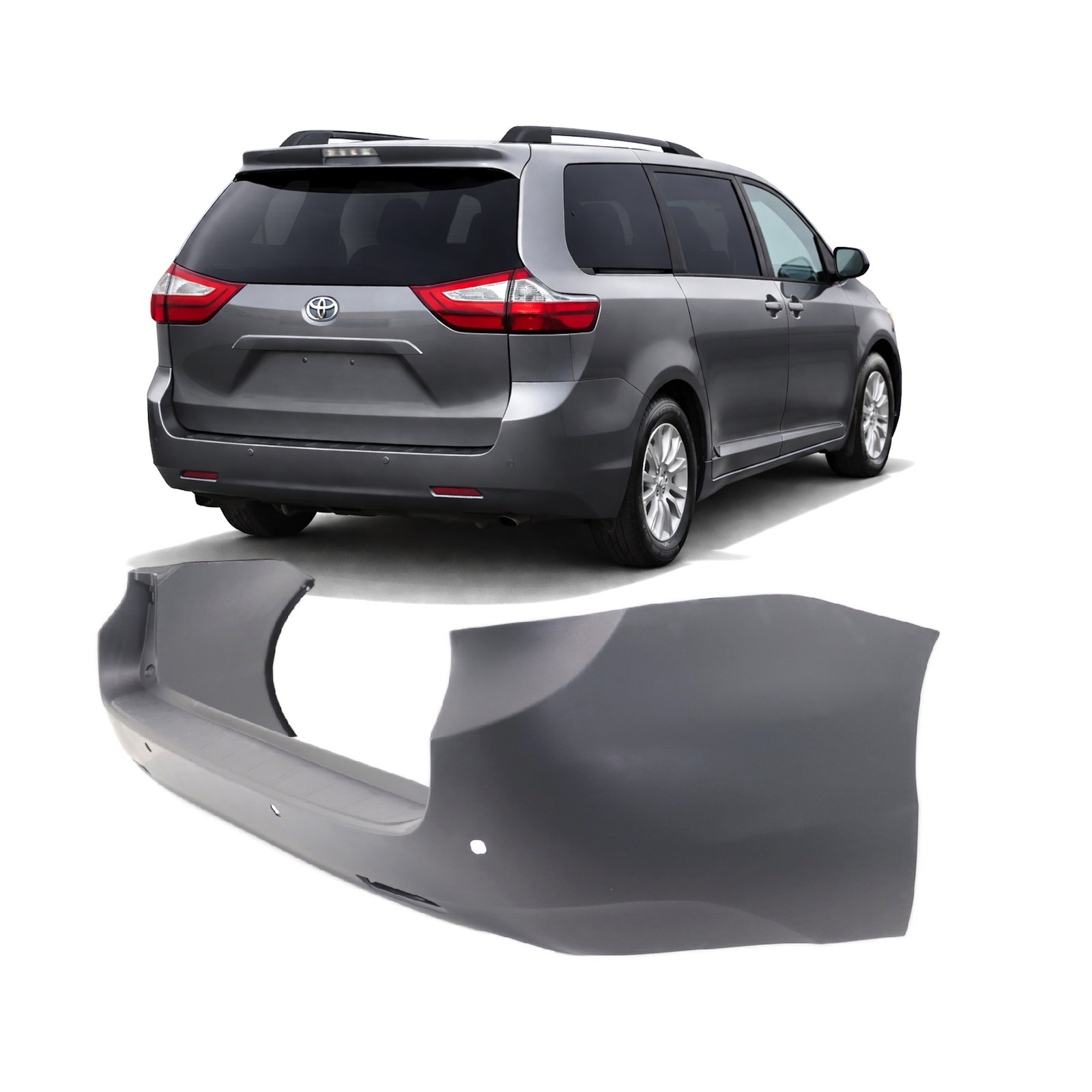 Rear Bumper Cover For 2011-2017 Toyota Sienna W/Park Holes Primed TO1100285