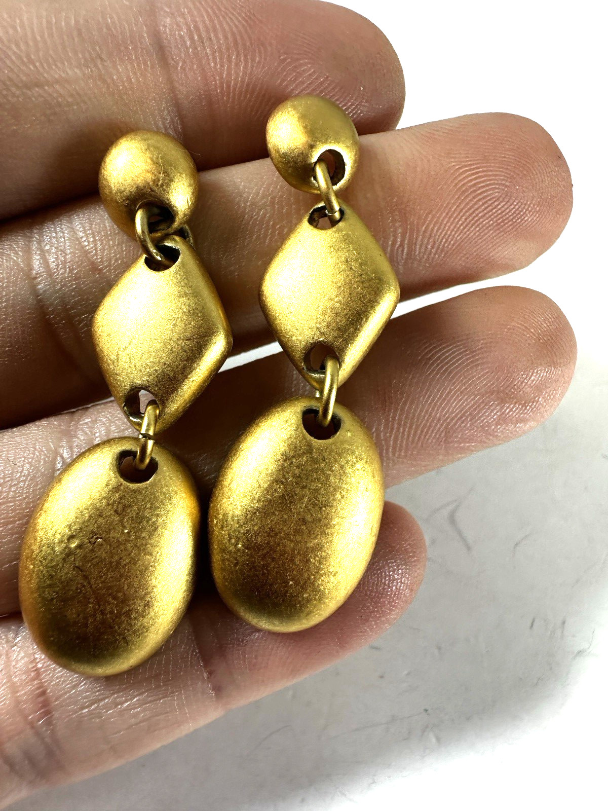 Vintage Earrings Monet Pierced Dangle Brushed Heavy Shapes Matte