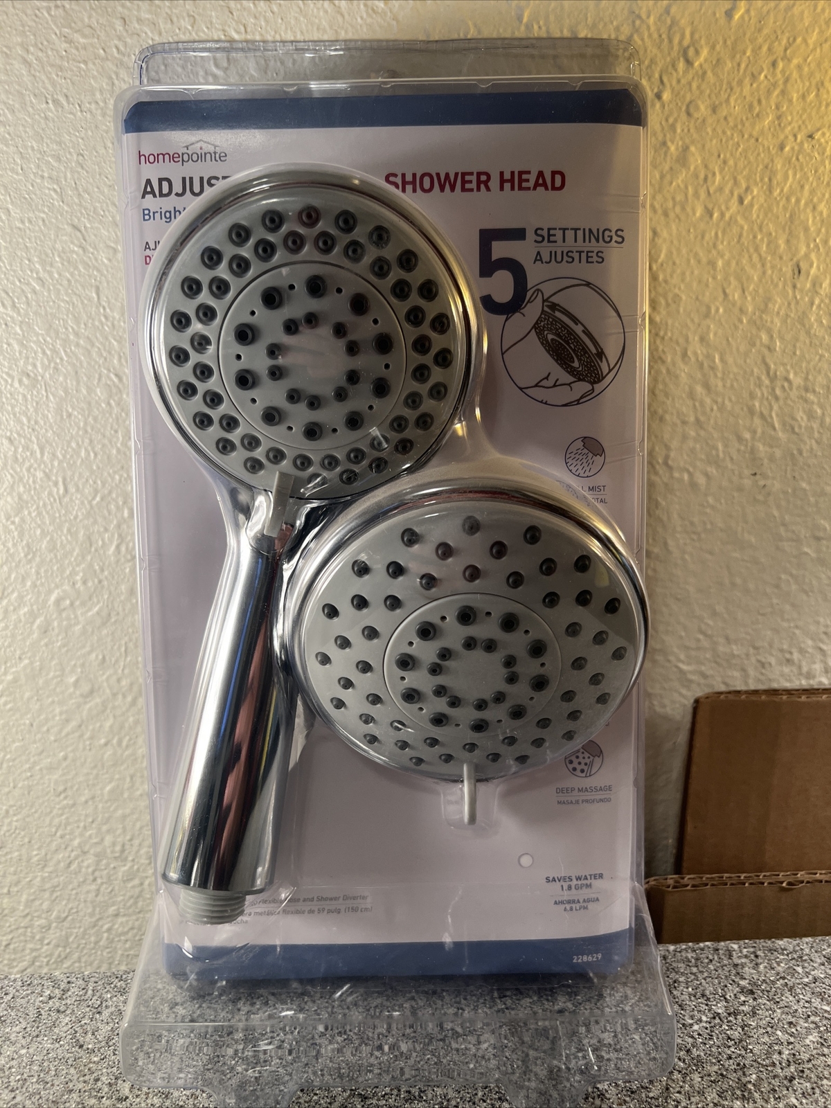 Showerhead, Fixed/Handheld, 5-Settings, Chrome Plated -228629 Homepointe