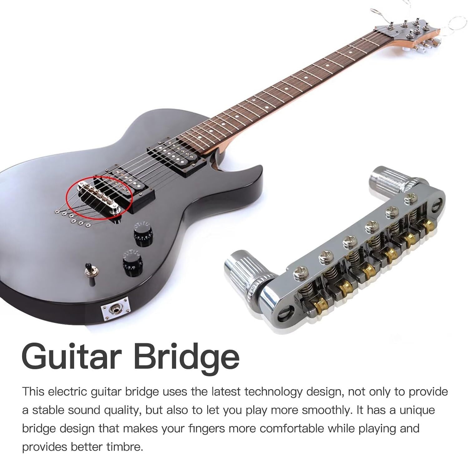 Silver# Tune-O-Matic Bridge w/ Roller Saddles for Epiphone Les Paul, SG, ES, Dot
