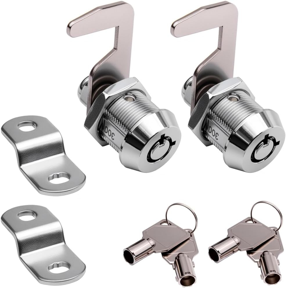 Toolbox Lock Tubular Cam Replacement Lock Hook Cam Keyed Alike (5/8 Inch, Chrome