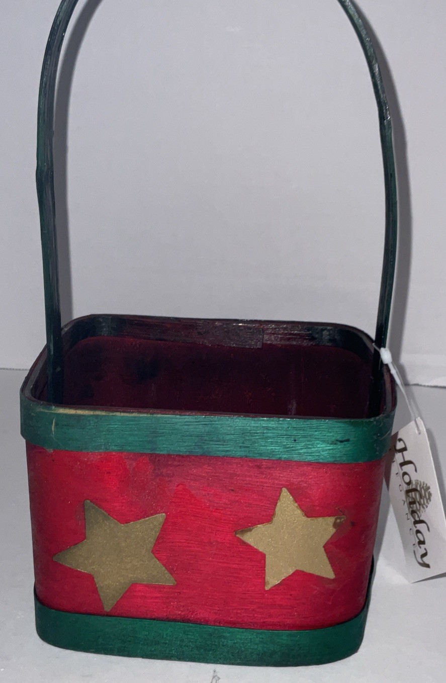 Small Christmas Basket 4.5” X 5”, Red & Green, NWT