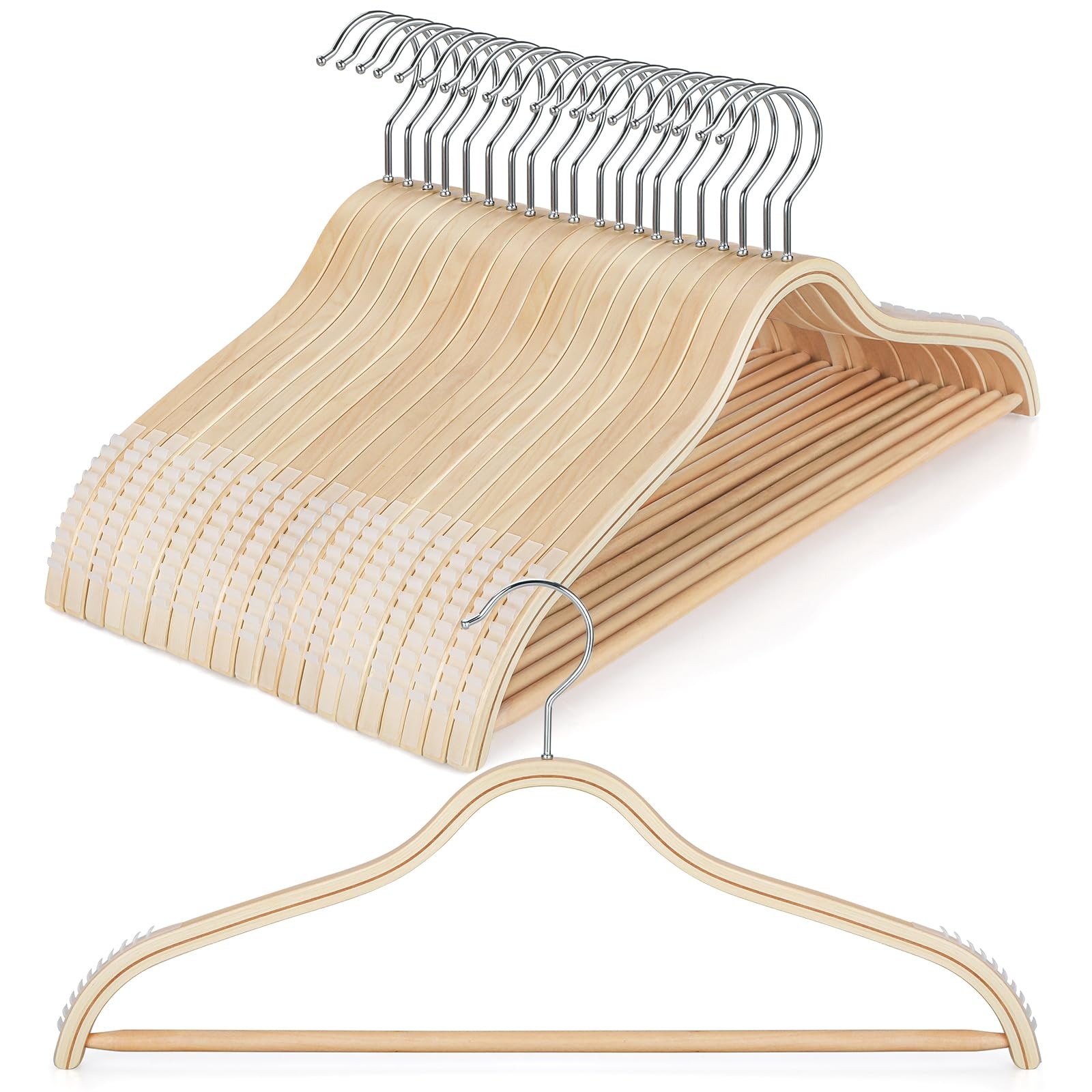 Sleek Wooden Hangers with Non-Slip Rubber Grips, Sweater Hangers No Shoulder ...