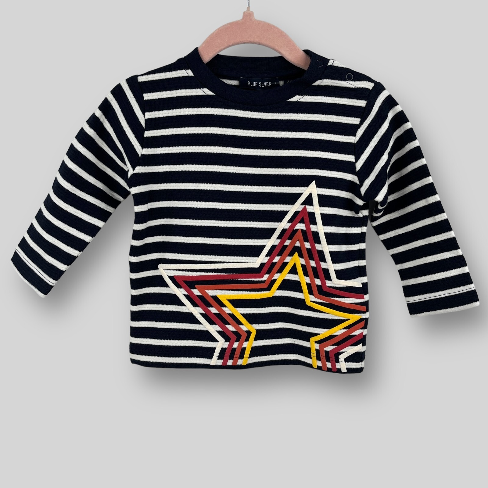Blue Seven Baby Girls' Navy White Striped Star Print Long Sleeve Top 6-9 Months
