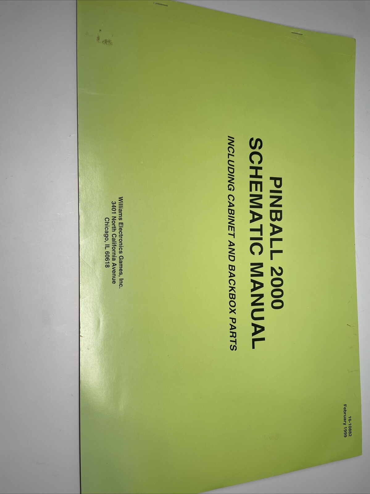 Williams Pinball 2000 SCHEMATIC Pinball Machine Manual - good used original