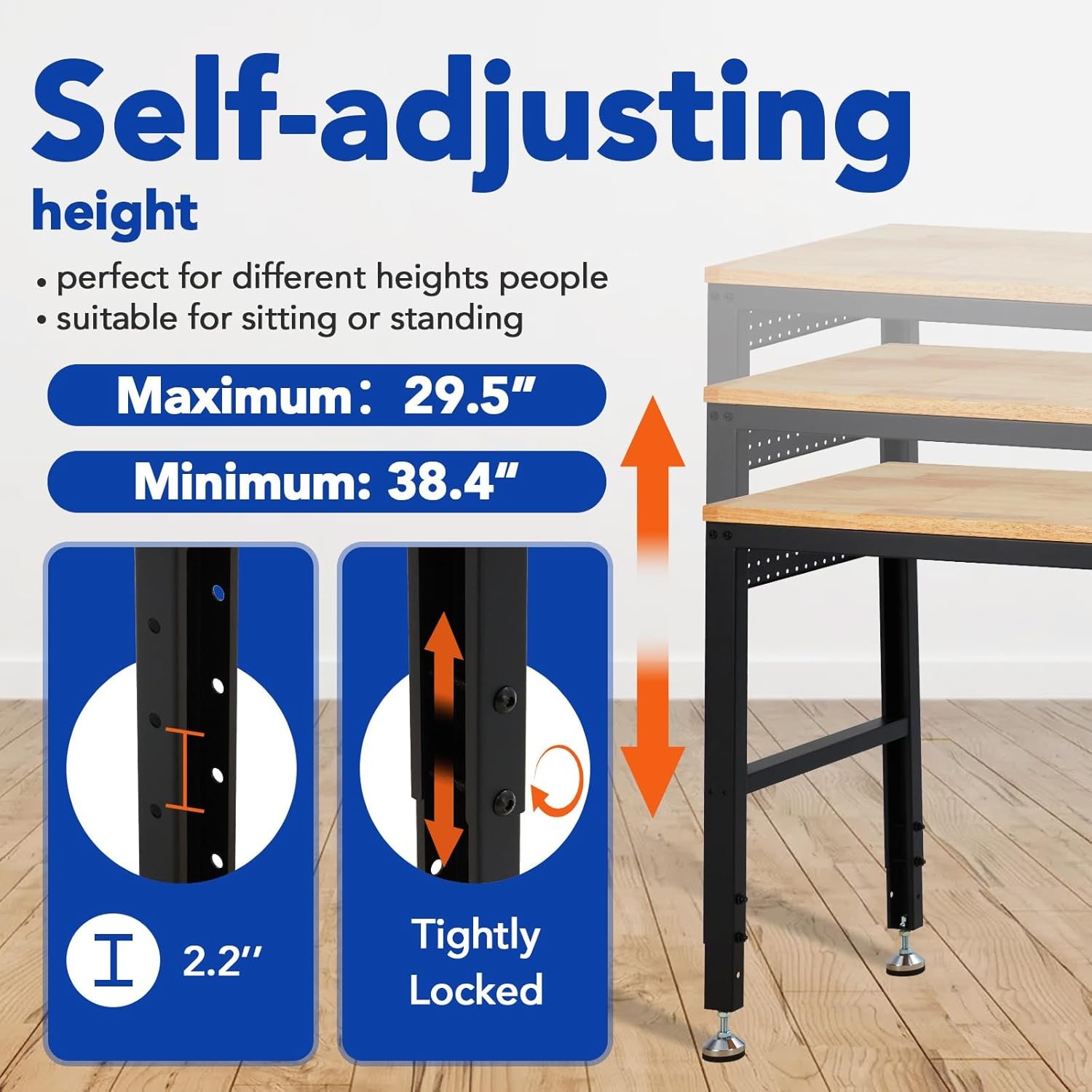 Height Adjustable Workbench 60"x 20" 2000 Lbs Capacity Heavy-Duty Power Outlets