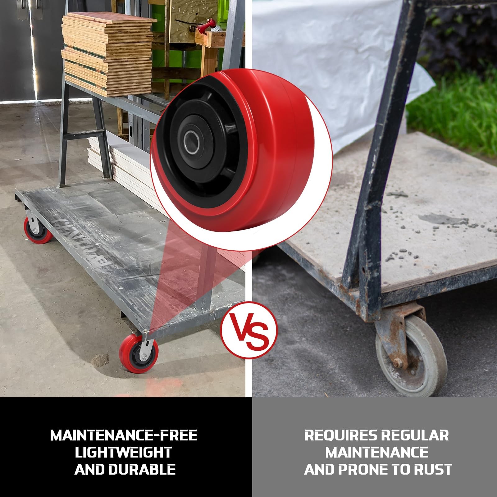 5 Inch Polyurethane Caster Wheels- Polyurethane on Polyolefin Core Wheel with...