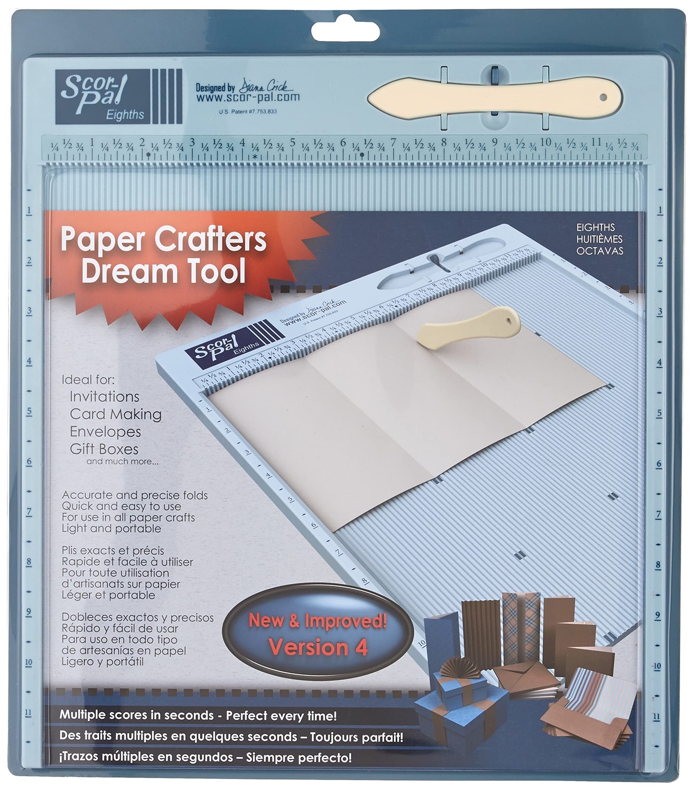 Scor-Pal SP108 12"x12" Scoring Board, 1/8" Grooves - Perfect for Paper Crafts