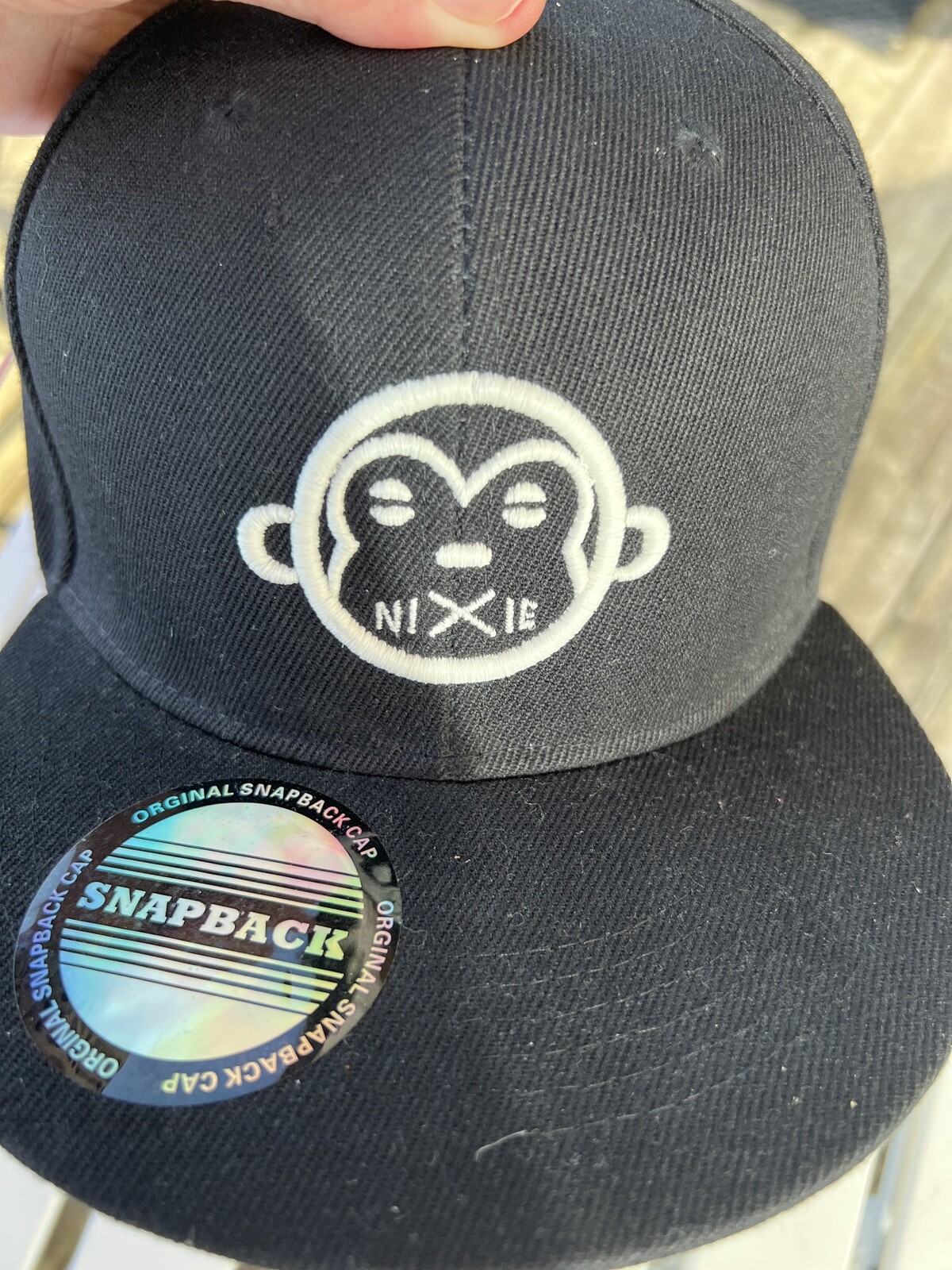 NIXIE Monkey Image Embroidered Black Hat/Cap Snapback NOS w Tags & Bill Sticker