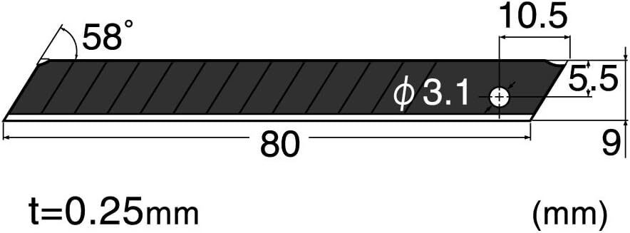 NT Cutter Spare Blade for Type A, Super Sharp Black Thin Blade, 50 Pieces,
