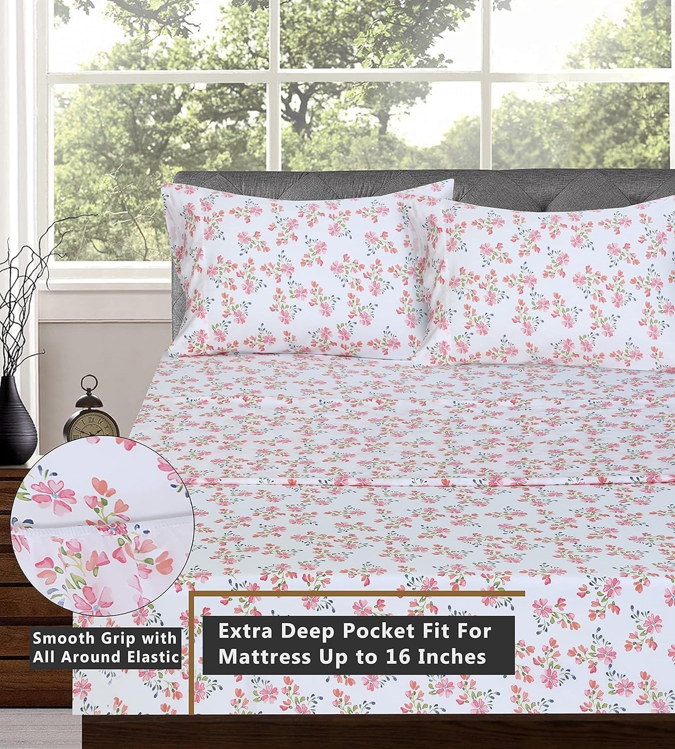 Bloomex 100% Cotton Queen Sheet Set – 4 Pieces, Soft Percale, 16" Deep Pocket
