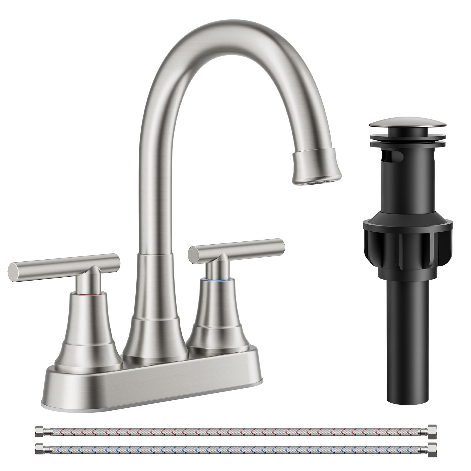 Centerset Bathroom Faucets for Sink 2 or 3 Hole, Brushed Nickel 4 Inch Bathro...