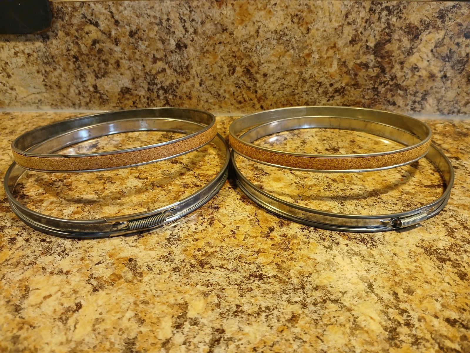 VTG Embroidery Hoops 6" Round Metal / Cork-Lined / Spring Tension / Set of 2 USA