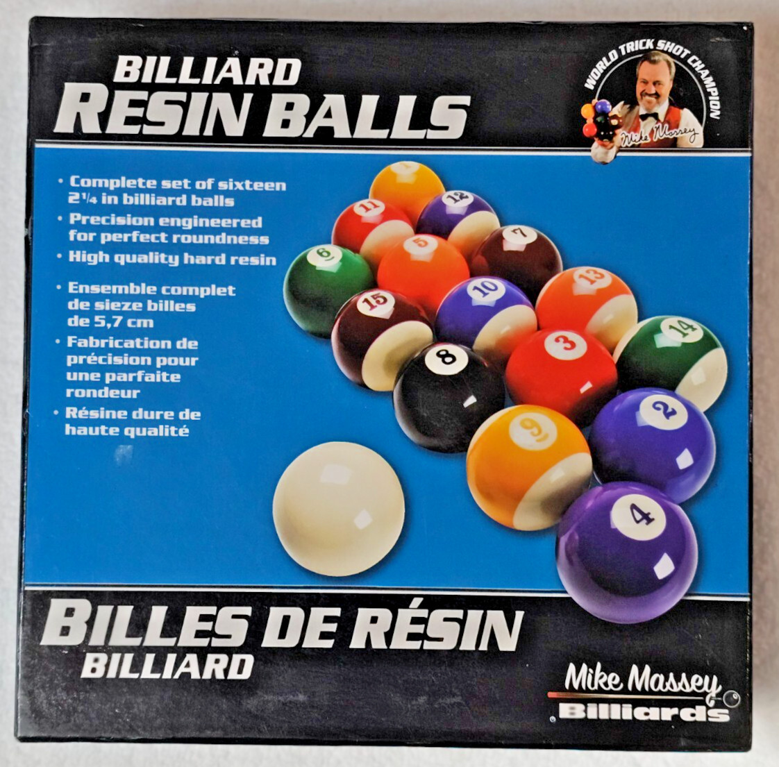 VTG Mike Massey 2-¼" Pool Ball Set w/ Box – Complete 16 - High Quality Resin