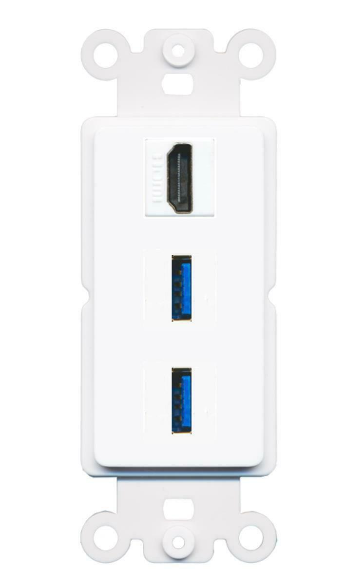 1 Port HD 2 Port USB 3.0 A-A Wall Plate DecorZ ROCKER White