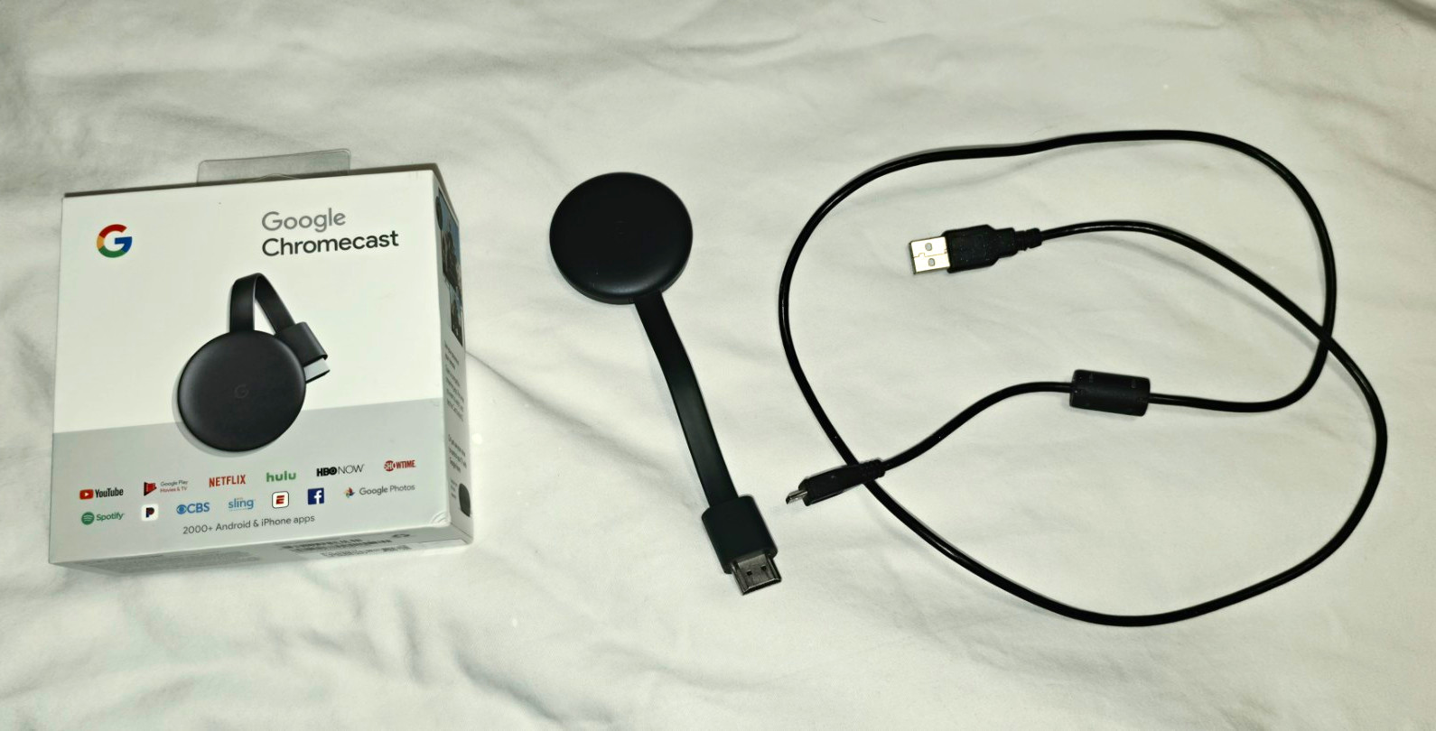Google Chromecast HDMI Streaming Dongle, Black, USB Cable Included
