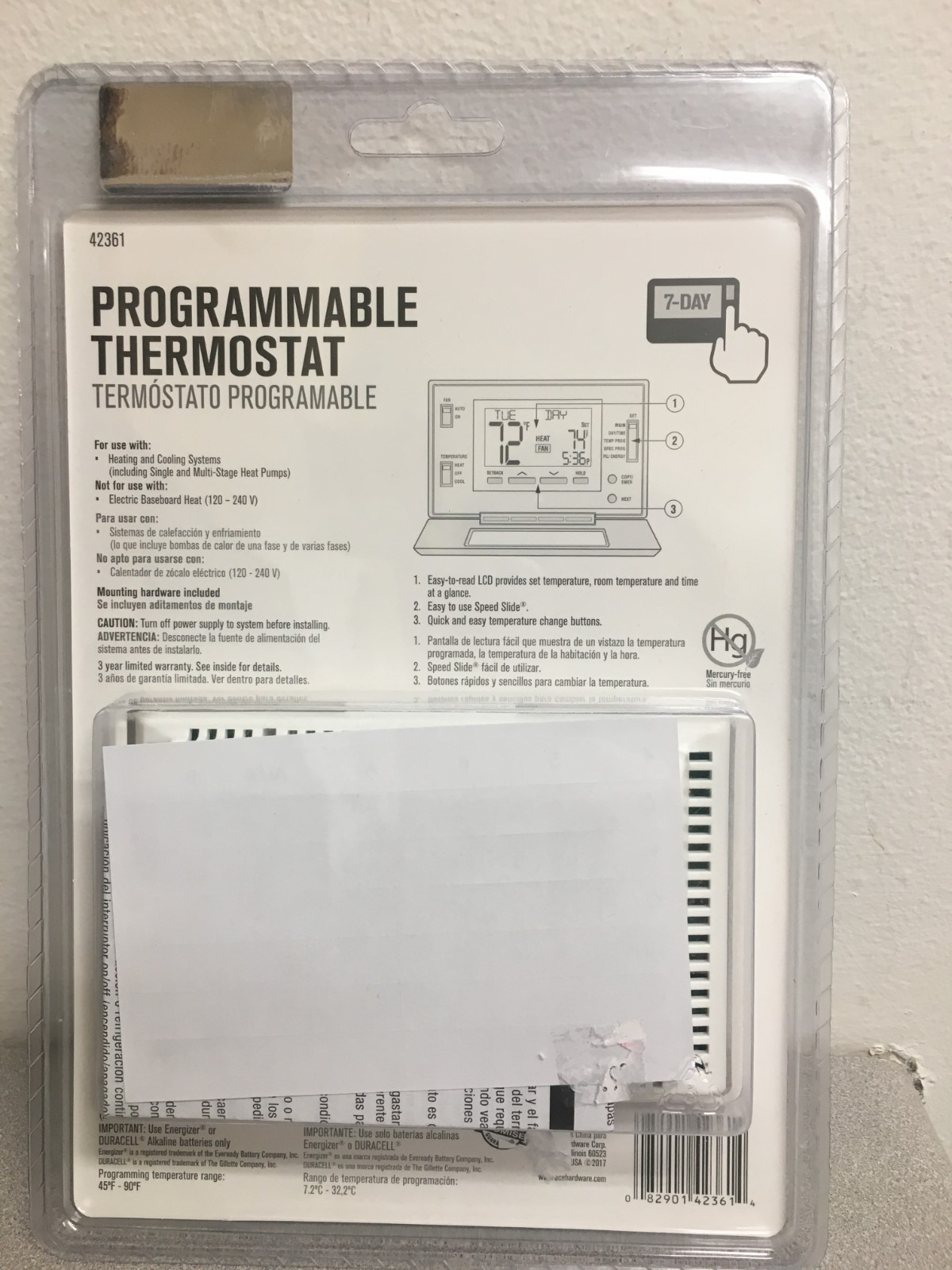 Heating and Cooling Touch Screen Programmable Thermostat 42361