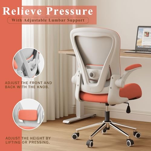 Ergonomic Office Desk Chair, Soft Fabric Thickened Curved Linen Fabric Orange