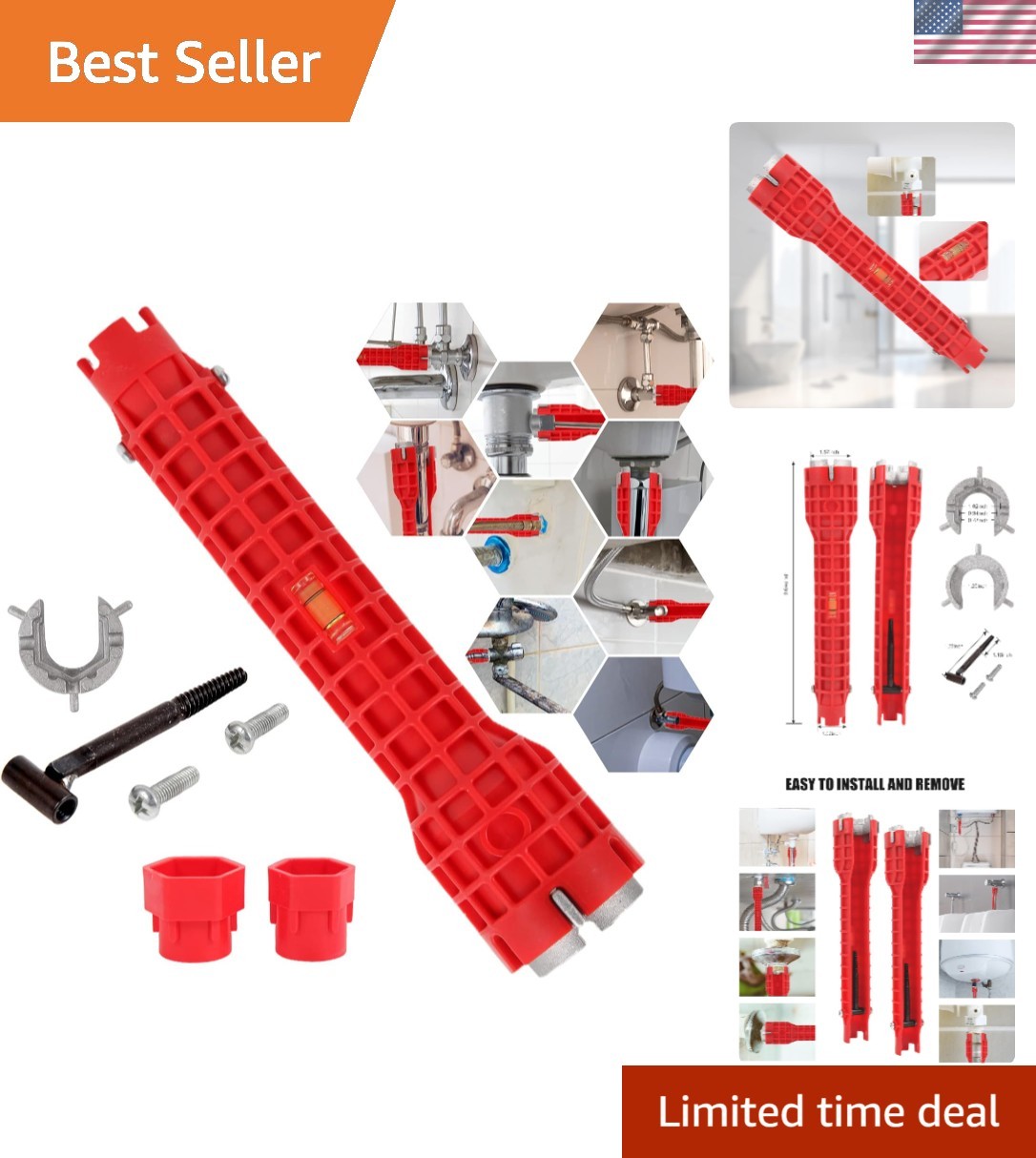 Brand New Basin Wrench Multi Tool Red