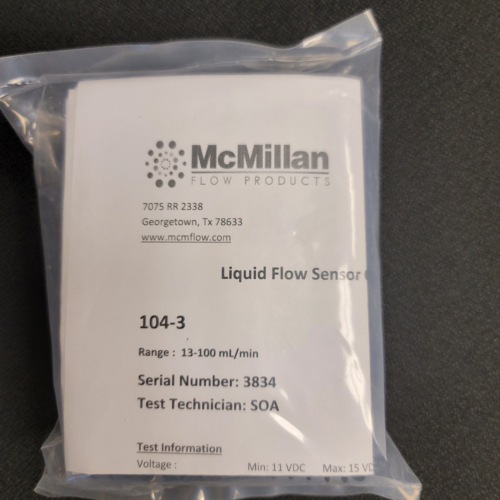 McMillan 104 Flo-San Flow Sensor New