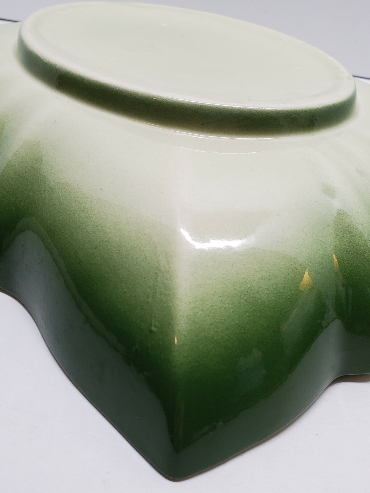Vtg Retro Cucumber Green Scalloped Ceramic Flower Bulb Planter Dish Rectangular