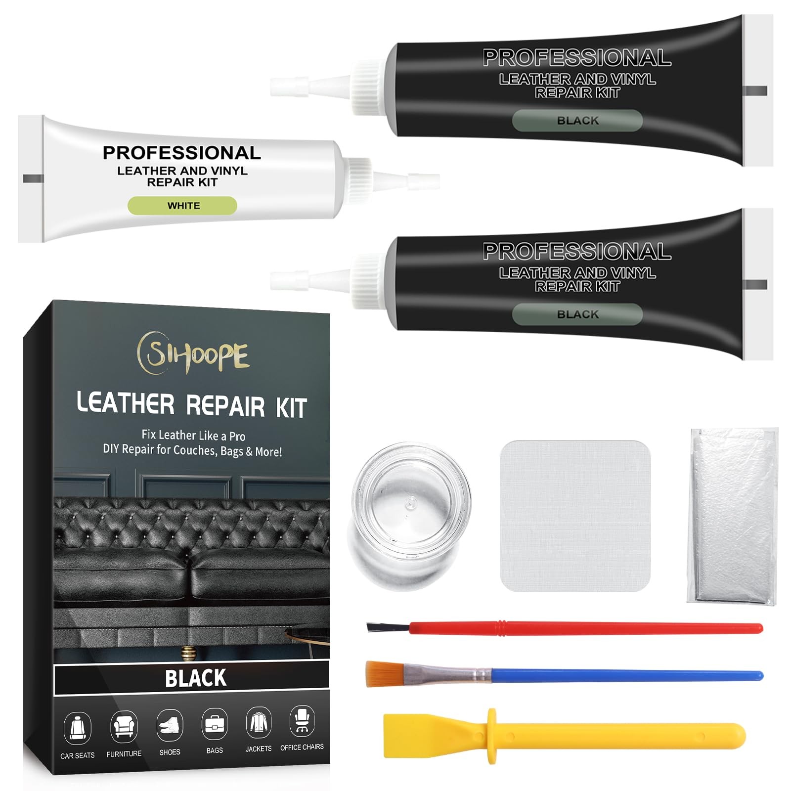 Car Leather Repair Kit for Seats, Vinyl, Furniture  Fix Tears, Holes, Scratches