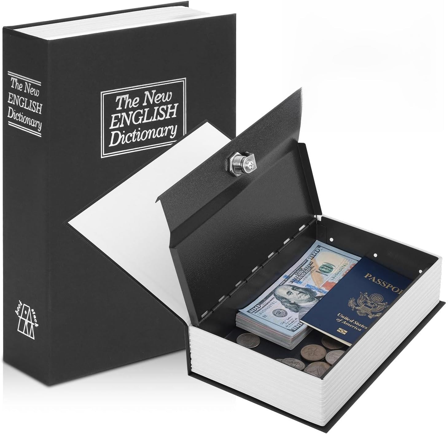 Diversion Book Safe with Key Lock Metal Hidden Storage Box Black Large