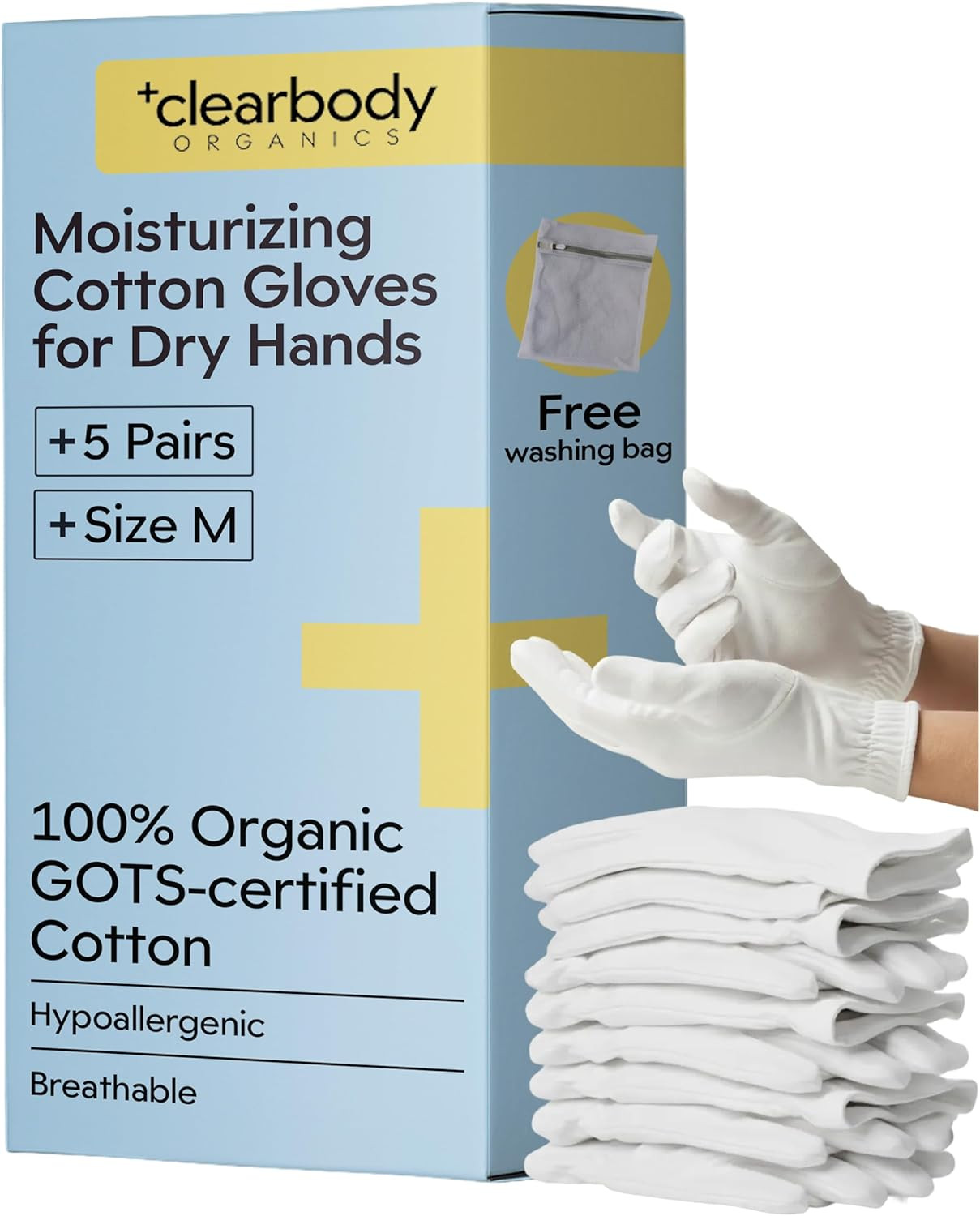 Clearbody Organics 100% Organic Cotton Gloves for Dry Hands Sleeping - Breathabl