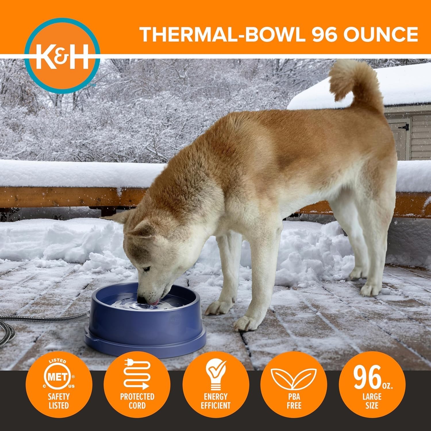 Anti-Freeze Heated Pet Bowl, 96 Ounces, Ideal for Cold Weather Conditions