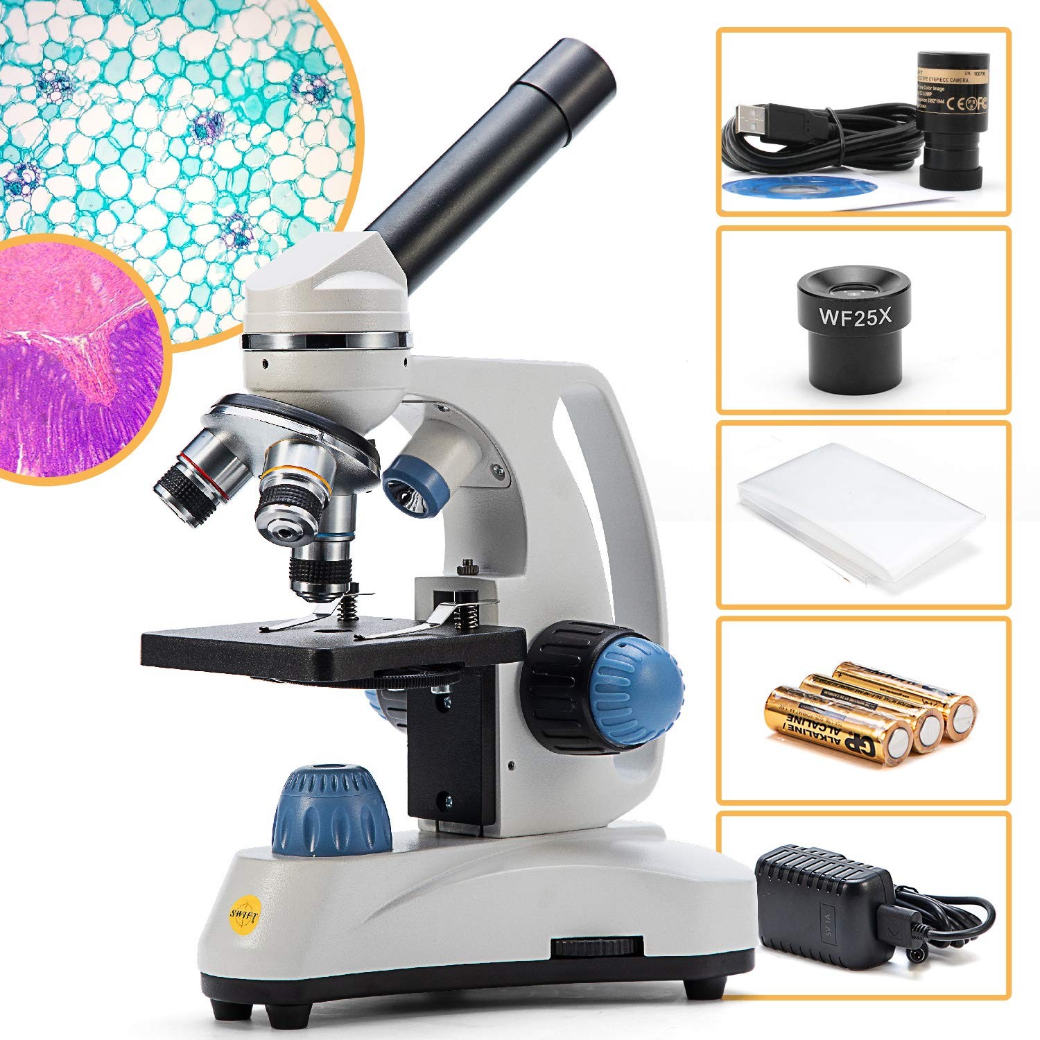 Microscope SW150,Compound Student Microscope,40X-1000X,Monocular Head,Coarse ...