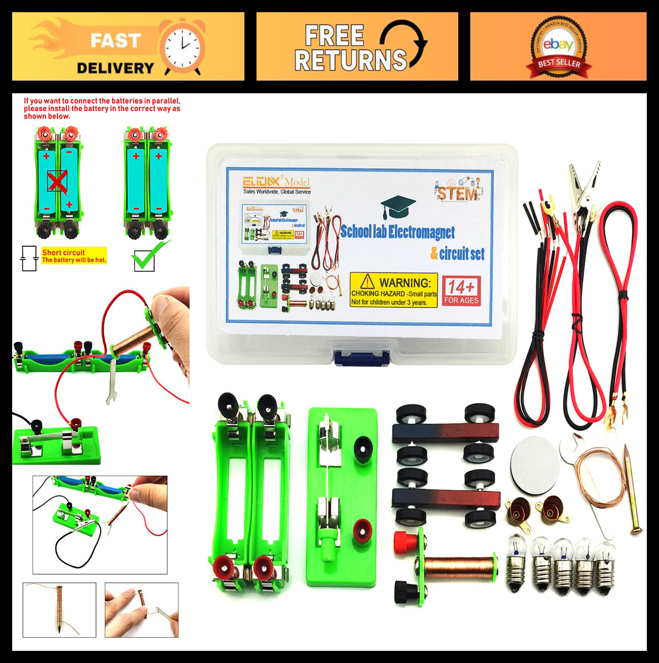DIY Physics Experiment Kit - Electromagnet & Basic Electricity Circuit Model for