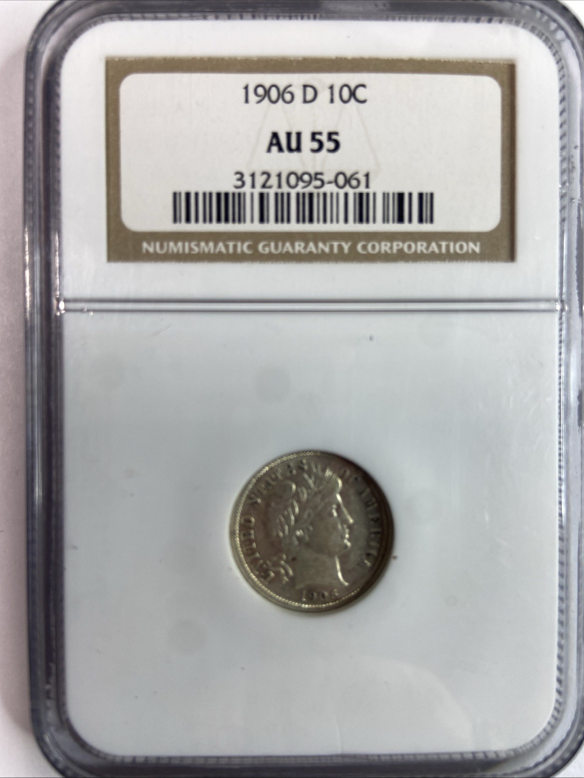 1906-D Barber Dime NGC AU 55- Certified Key Date Silver 10C