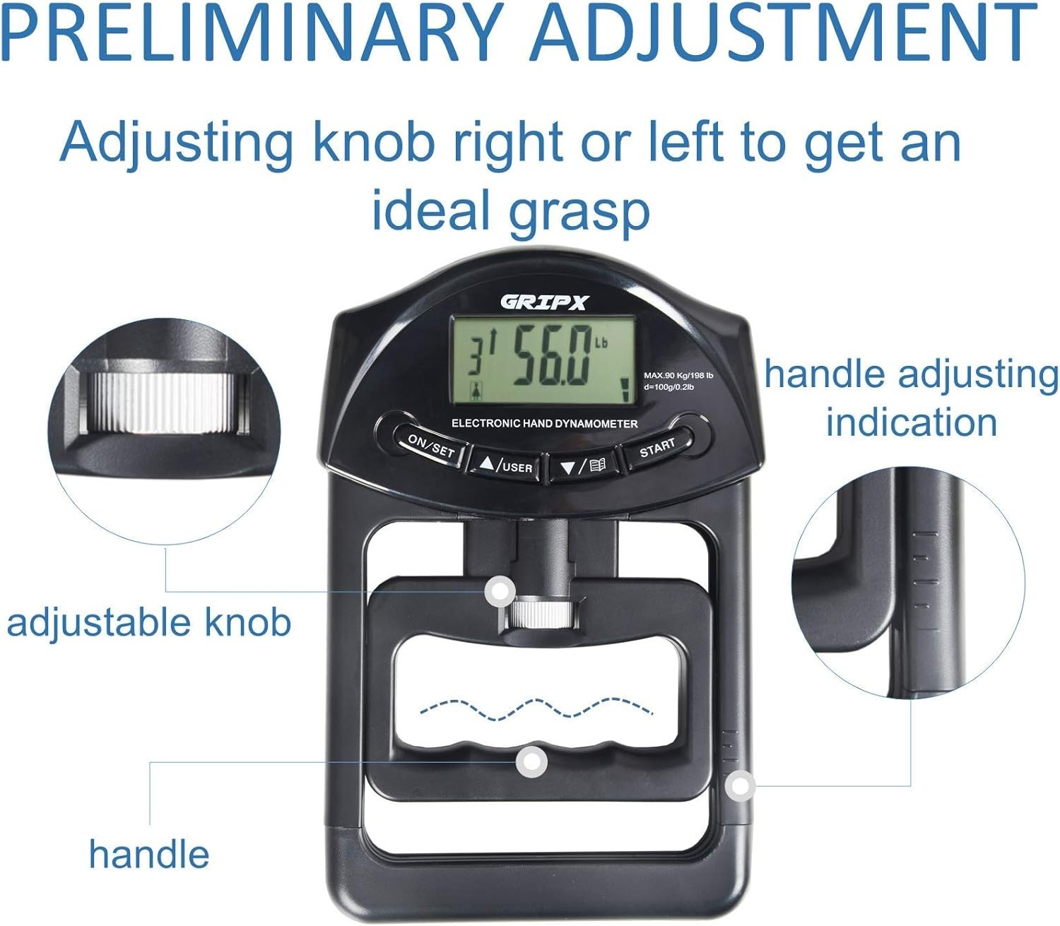Digital Hand Dynamometer Grip Strength Measurement Meter Auto Capturing Elect...