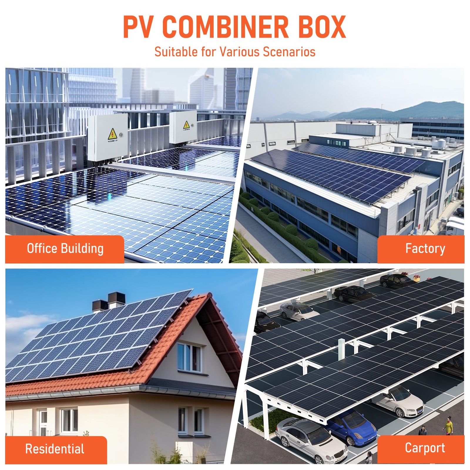 1PC 4 PV Combiner Box, Metal Enclosure DC 500V 15A Fuse Solar Combiner String