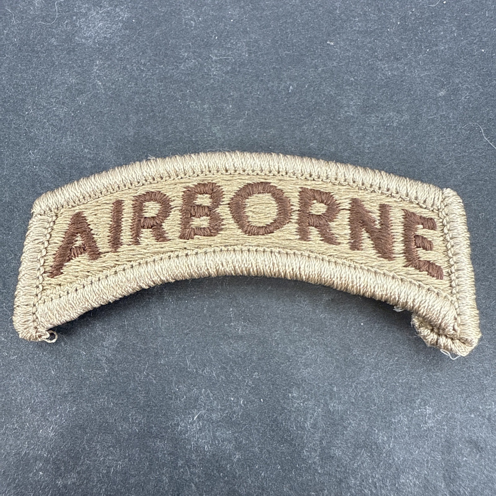 US ARMY Airborne Patch Sew On W/ Hook Fastener Tan Brown Embroidered Military