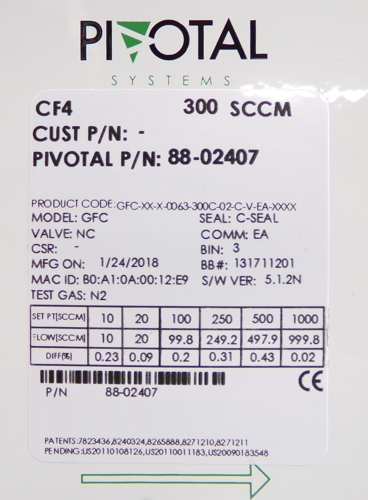 Pivotal Systems 88-02407 Mass Flow Controller MFC 300 SCCM CF4 New Surplus
