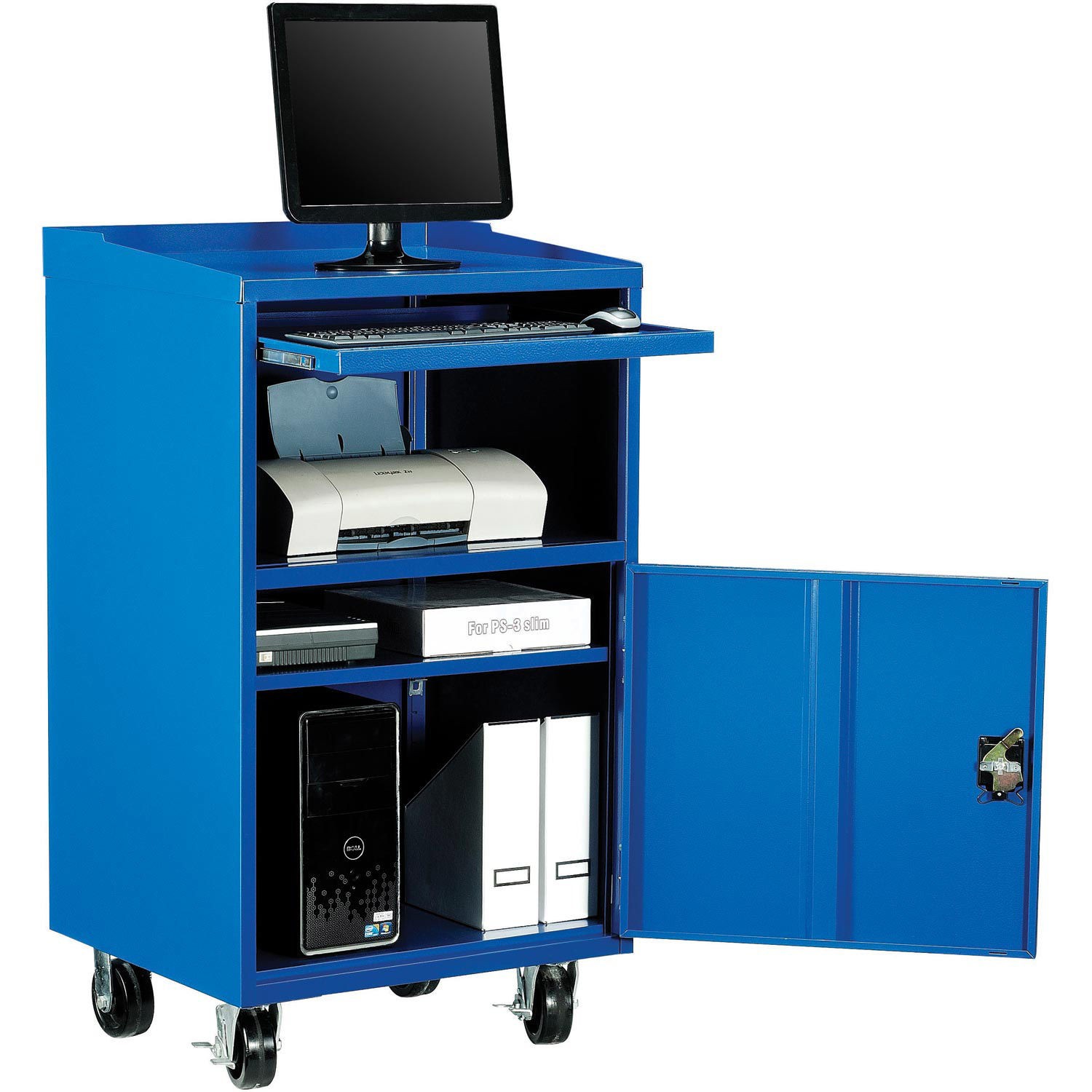 Mobile Computer Cabinet Blue Assembled 27"W x 24"D x 49-1/4"H