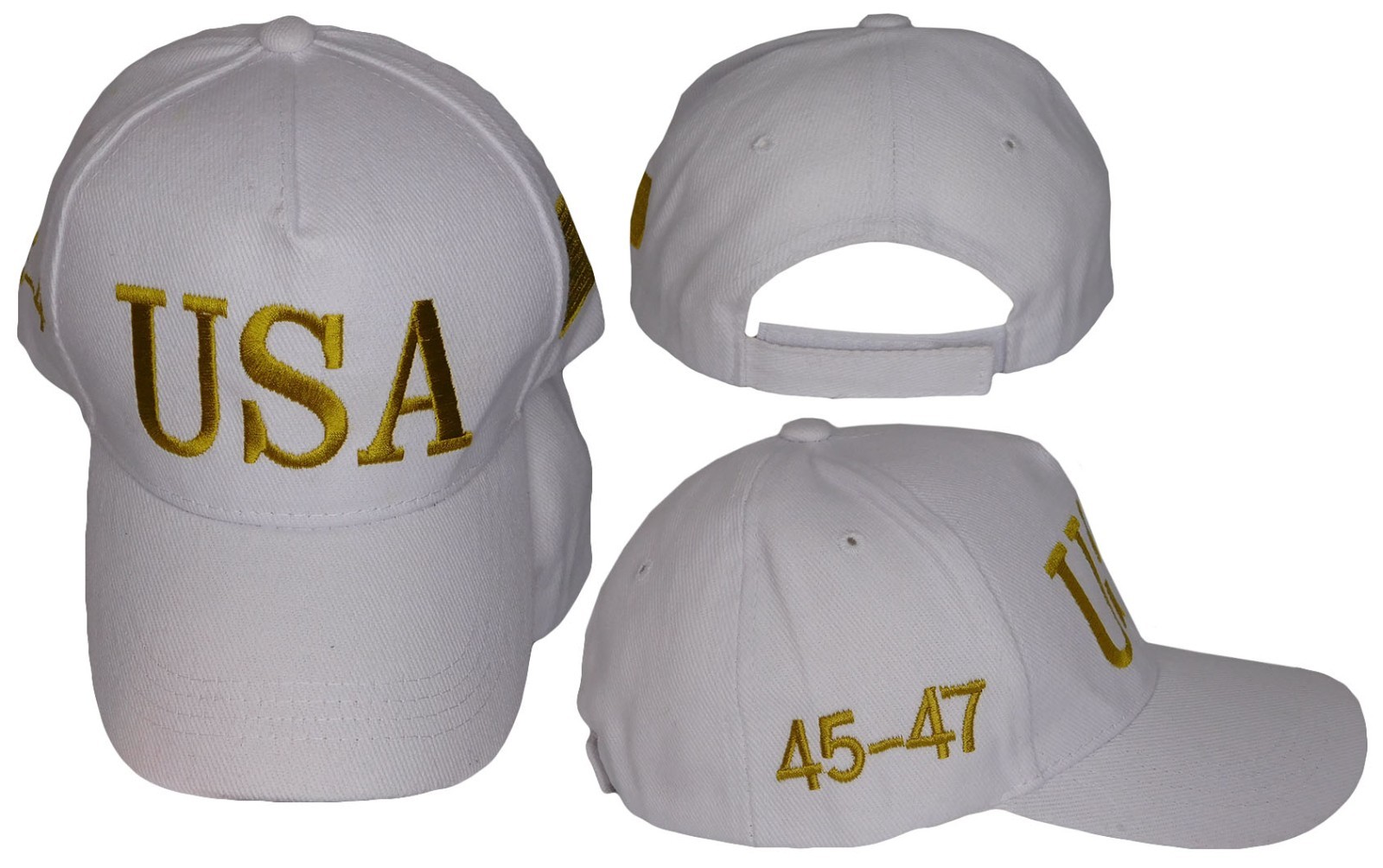 USA 3-D Letters 45-47 Trump USA Flag White Cotton Adjustable Embroidered Cap Hat