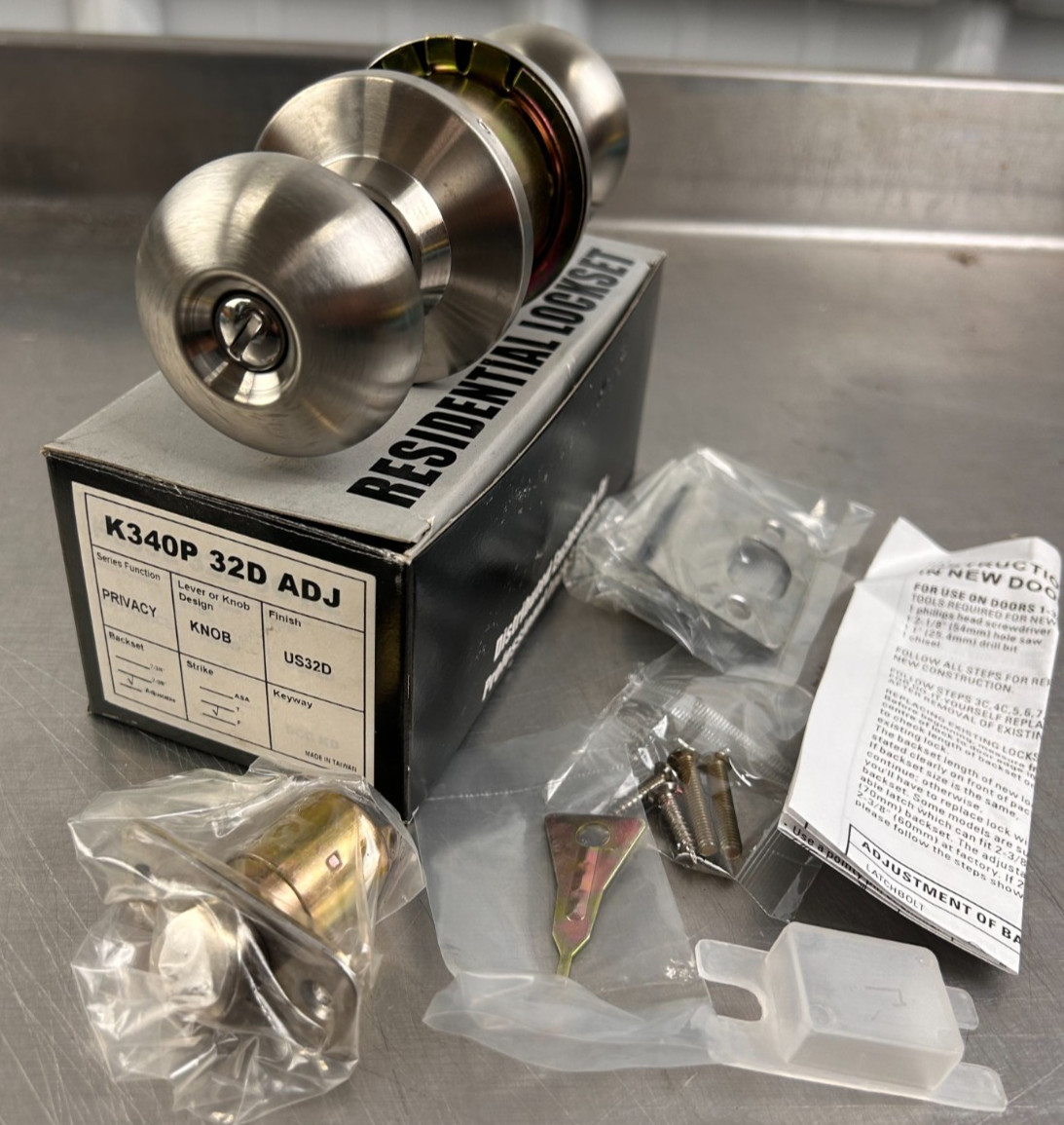 PLS K340P 32D ADJ Brushed Nickel Door Knob Privacy New in Open Box