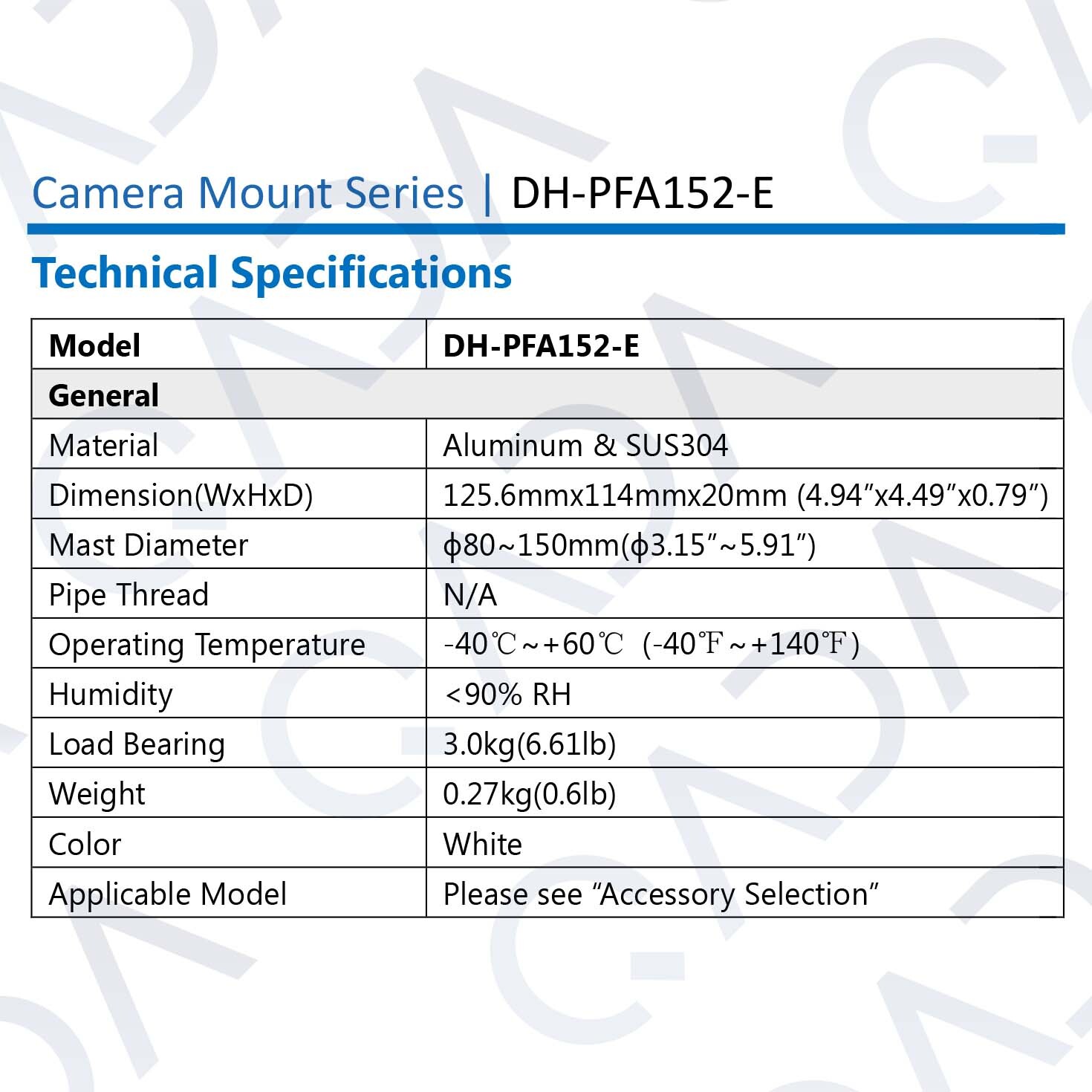 Dahua PFA152-E Universal Pole Mount Bracket Adapter For Wall Mount& Junction Box
