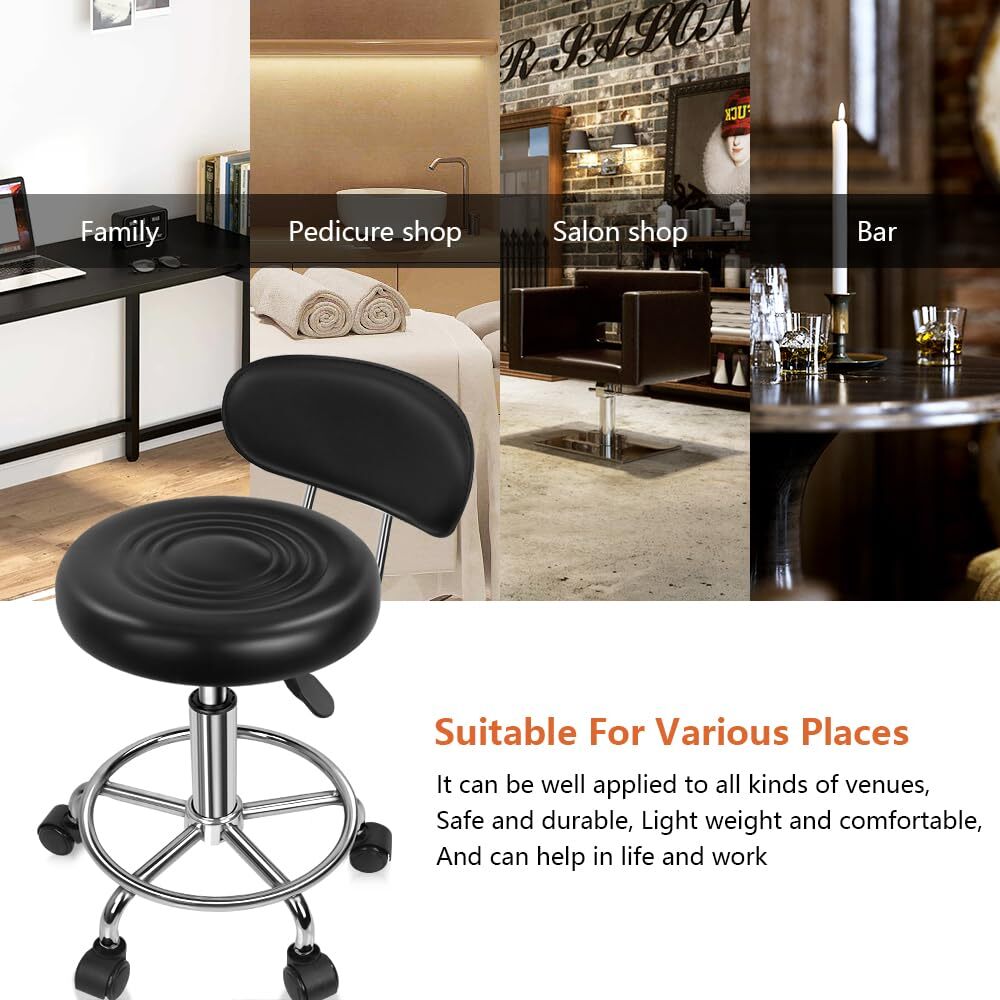 KKTONER PU Leather Modern Rolling Stool with Low Back Height Adjustable Work ...