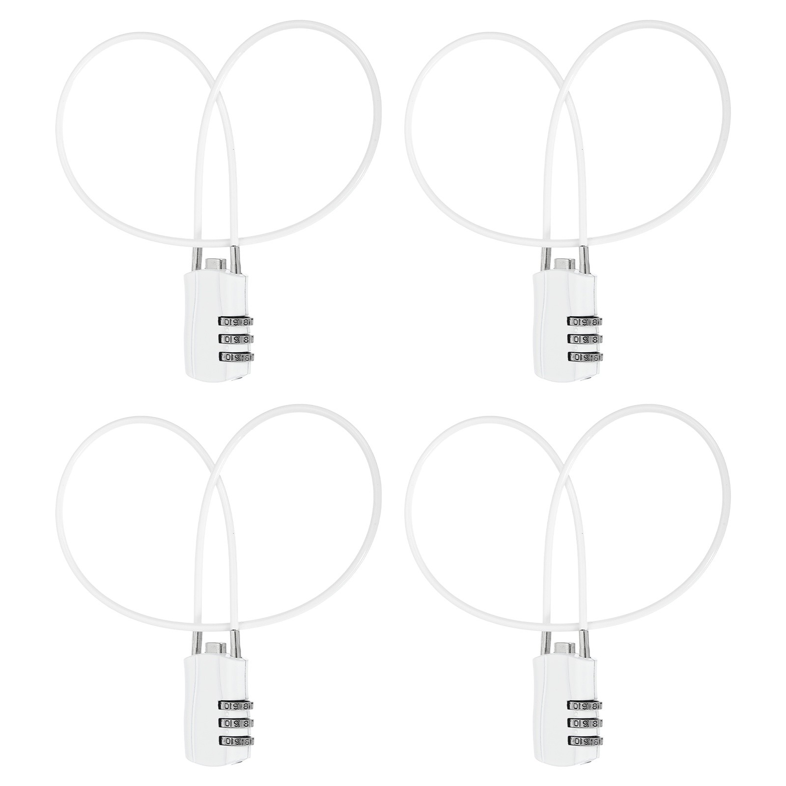 4 Pcs 3 Digit Luggage Cable Combination Lock with 20" Long Cable, White