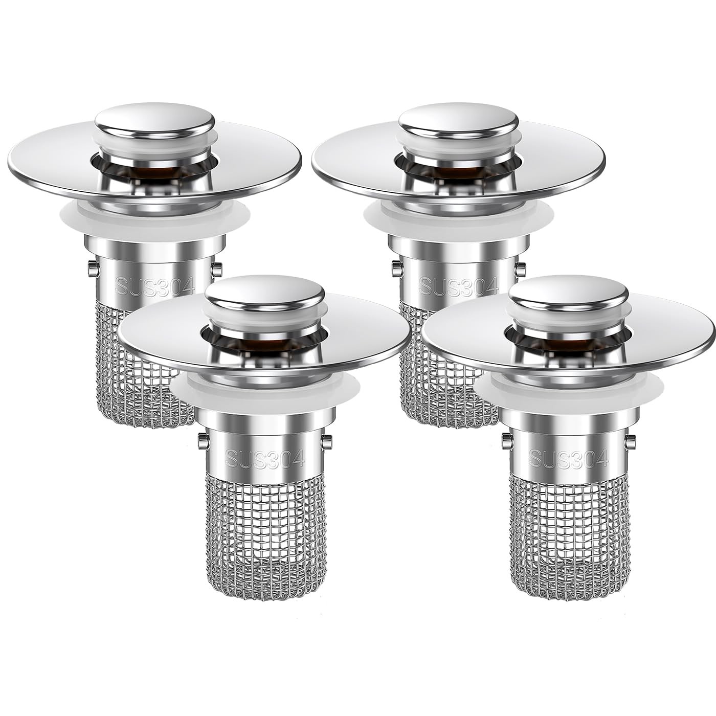 Pop-Up Sink Stopper Hair Catcher Bathroom Drain Strainer Removable Silver